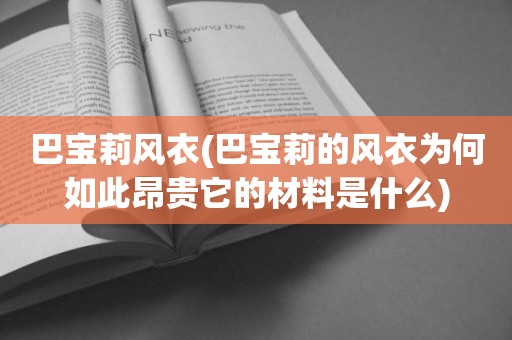 巴宝莉风衣(巴宝莉的风衣为何如此昂贵它的材料是什么)