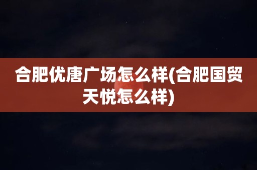 合肥优唐广场怎么样(合肥国贸天悦怎么样)