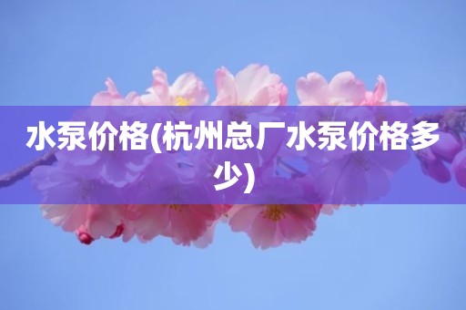 水泵价格(杭州总厂水泵价格多少)